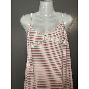 Esprit Sleepshirt Womens Large Pink Green Striped Cotton Lace Nightgown Chemise